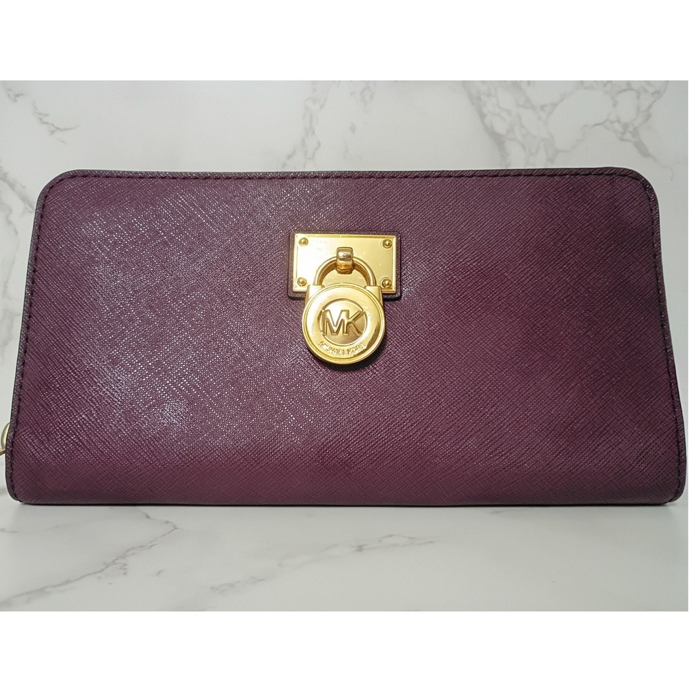 MICHAEL KORS Hamilton Plum Leather Traveler Large Zip Around Wallet - EUC